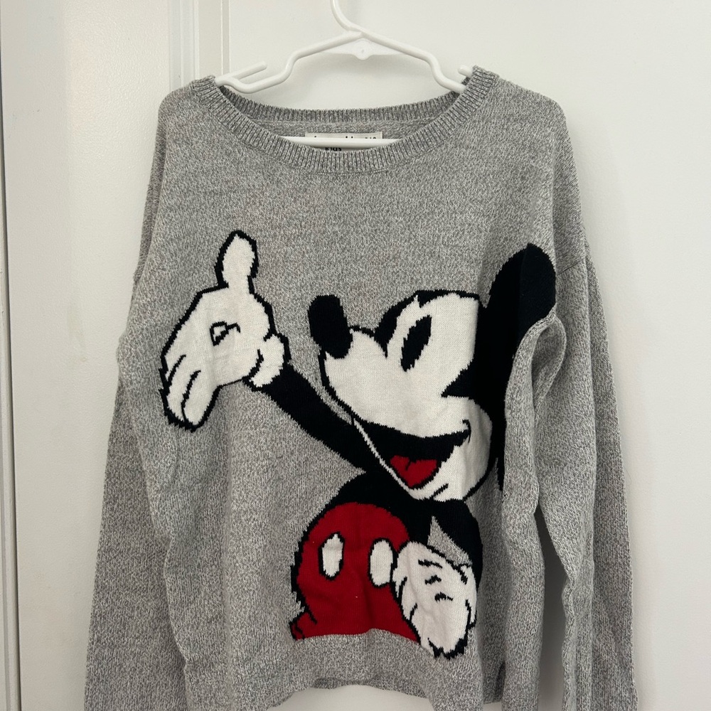 abercrombie kids Gray Mickey Mouse Knit Sweater with Red Accent